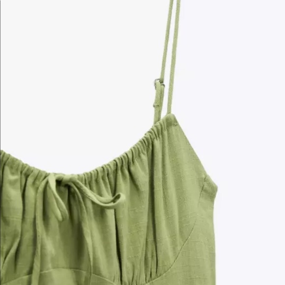 RUCHED ELASTICIZED DRESS Khaki Green Midi - Picture 5 of 5